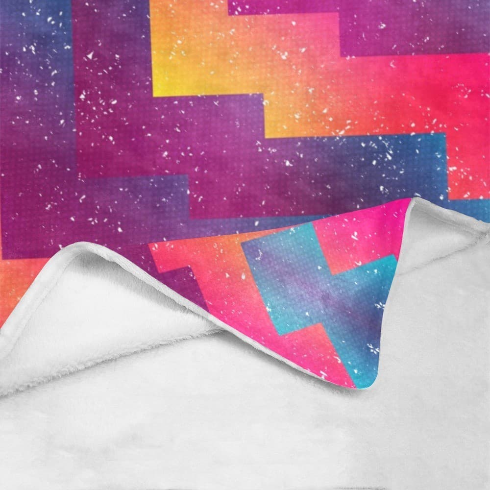 Neon Geometric Fleece Blanket 60x80 – Retro 80s Zigzag Cozy Throw Gift - Thumbnail 3