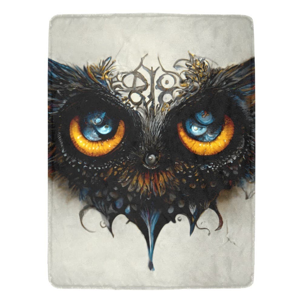Mystical Owl Eyes Fleece Blanket 60x80 – Cozy Gothic Throw, Unique Gift for Him - Thumbnail 4