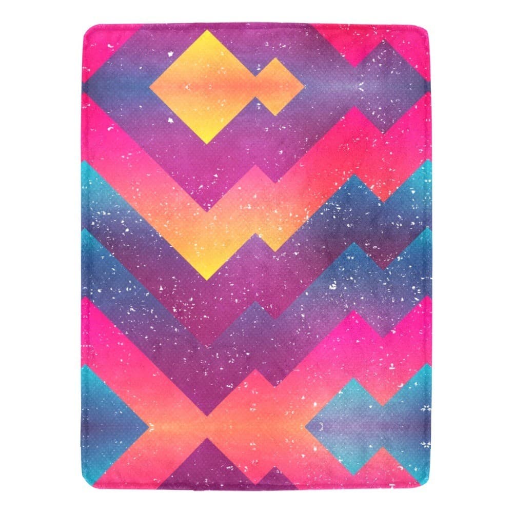 Neon Geometric Fleece Blanket 60x80 – Retro 80s Zigzag Cozy Throw Gift - Thumbnail 4