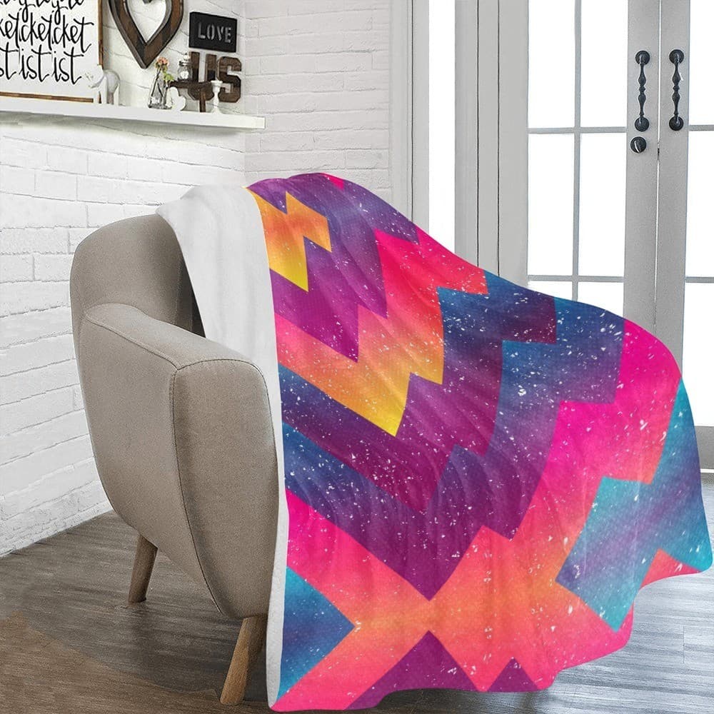 Neon Geometric Fleece Blanket 60x80 – Retro 80s Zigzag Cozy Throw Gift - Thumbnail 2