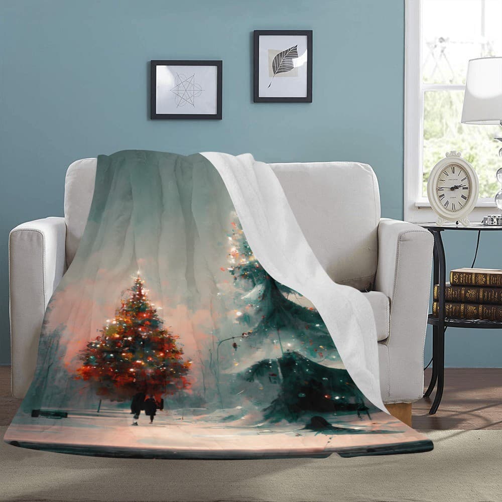 Christmas Tree Couple Fleece Blanket 60x80 – Romantic Winter Holiday Throw - Thumbnail 3