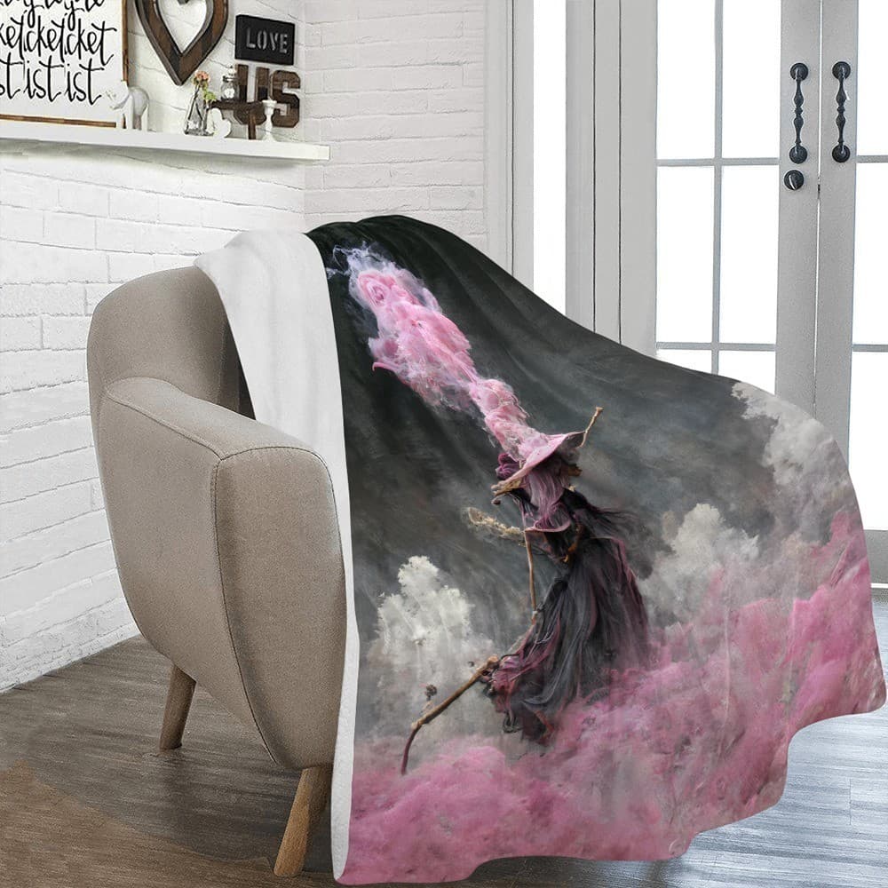 Pink Smoke Witch Fleece Blanket 60x80 – Gothic Cozy Throw, Halloween Gift - Thumbnail 3