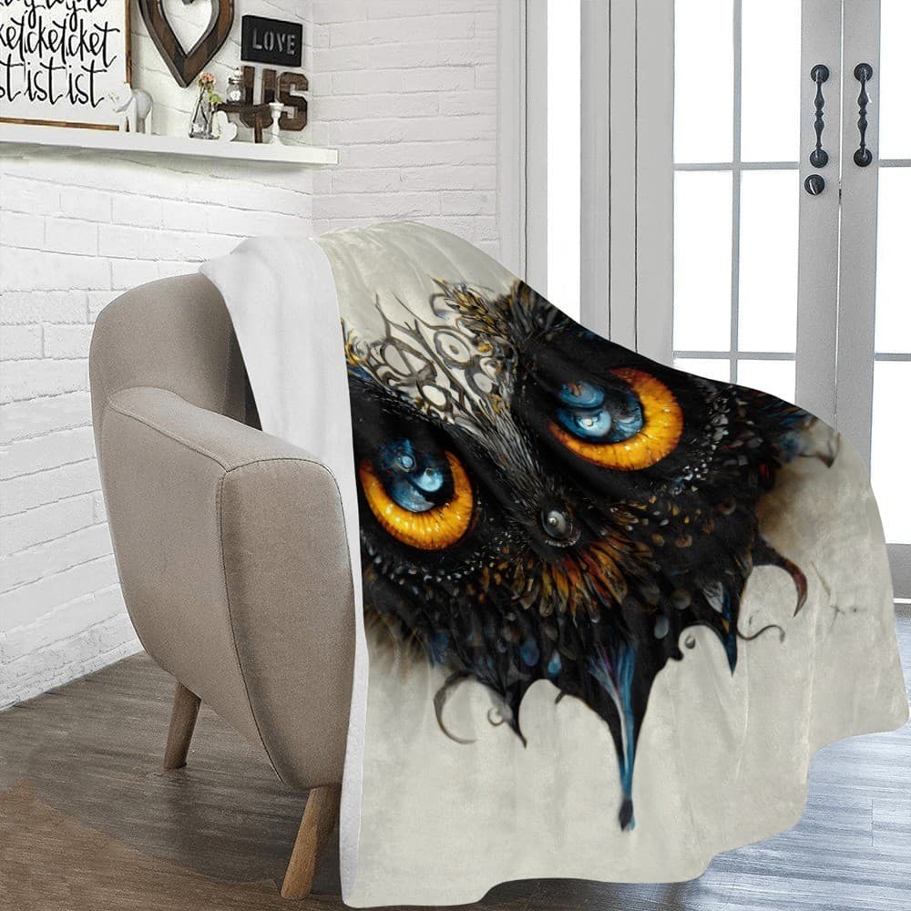 Mystical Owl Eyes Fleece Blanket 60x80 – Cozy Gothic Throw, Unique Gift for Him - Thumbnail 2