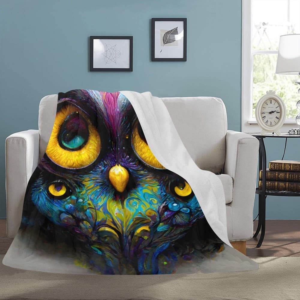 Colorful Owl Fleece Blanket 60x80 – Ultra-Soft Cozy Throw, Gift for Animal Lover - Thumbnail 2