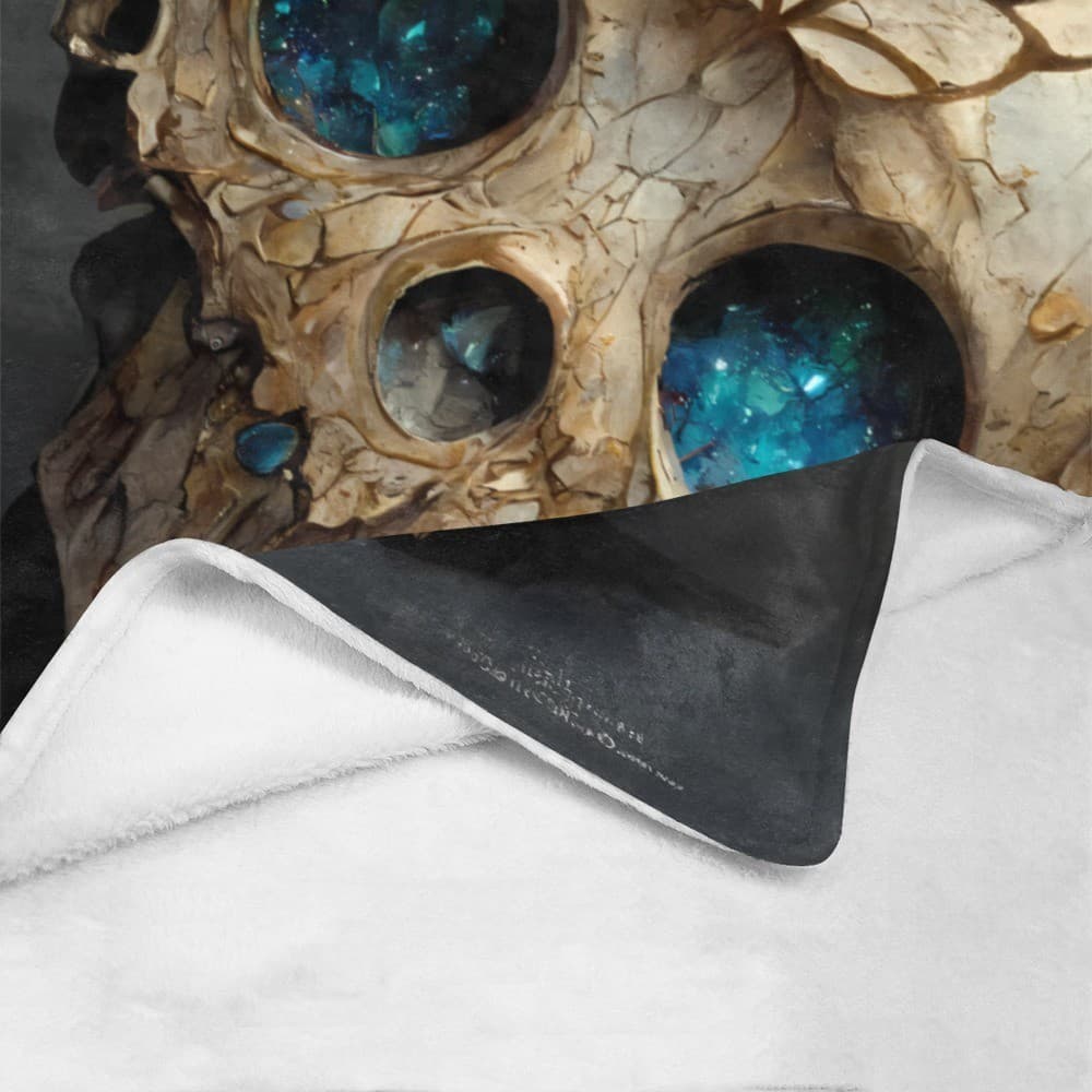 Crystal Eyes Skull Fleece Blanket 60x80 – Gothic Cozy Throw, Halloween Gift Idea - Thumbnail 2