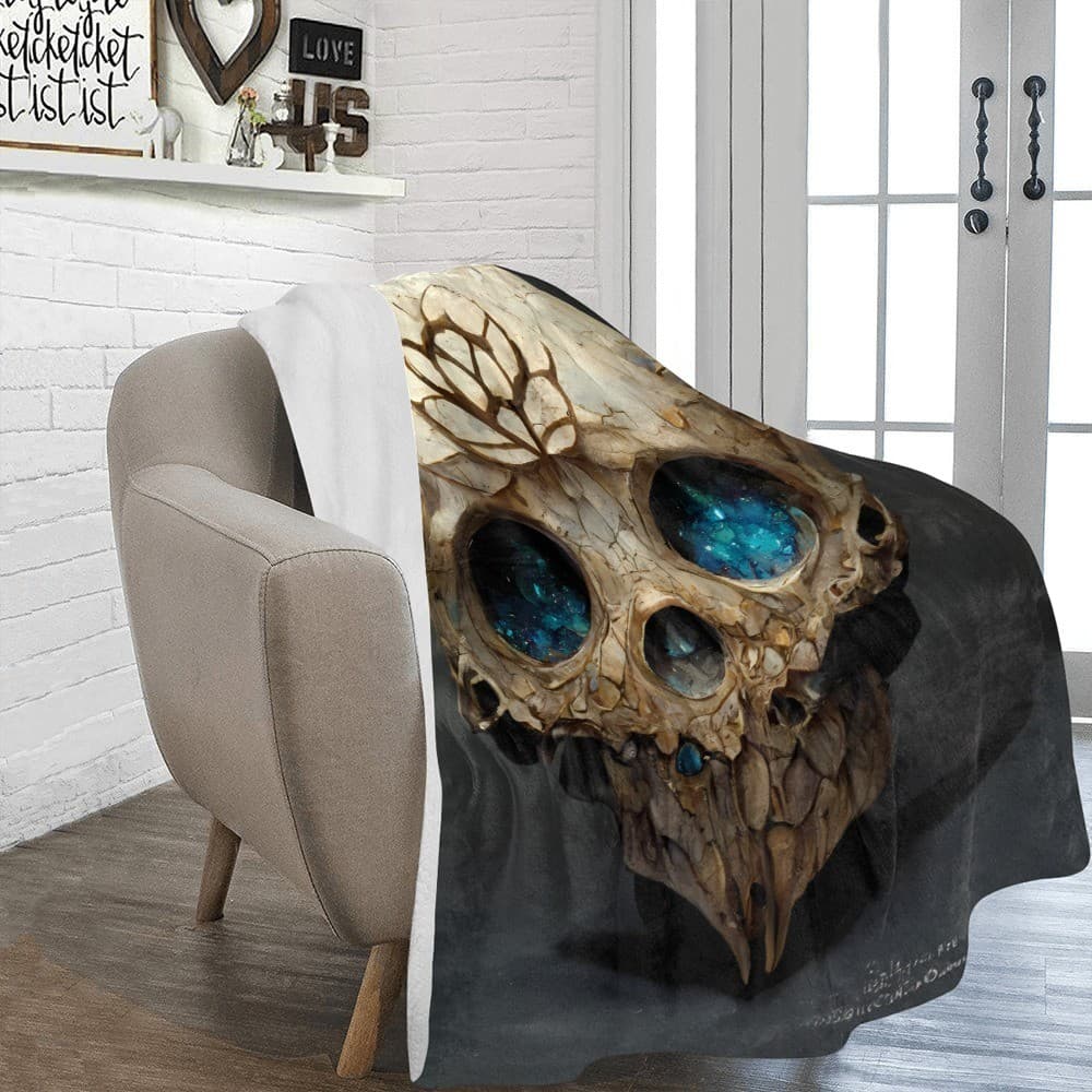 Crystal Eyes Skull Fleece Blanket 60x80 – Gothic Cozy Throw, Halloween Gift Idea - Thumbnail 3