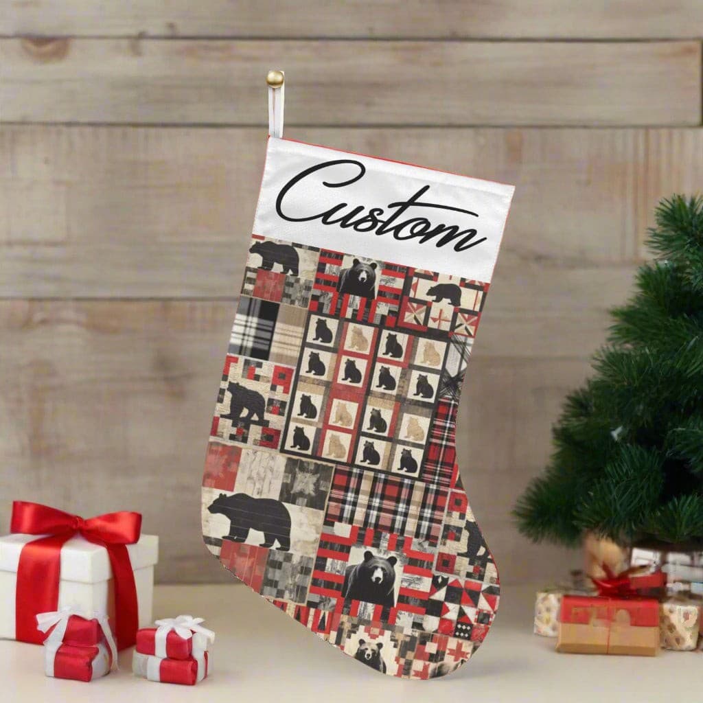 Rustic Bear Christmas Stocking – Personalized Custom Name Stocking, Cabin Lodge - Thumbnail 5