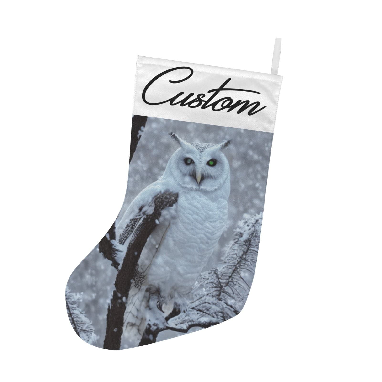 Personalized Snow Owl Christmas Stocking – Custom Name, Woodland Winter Decor