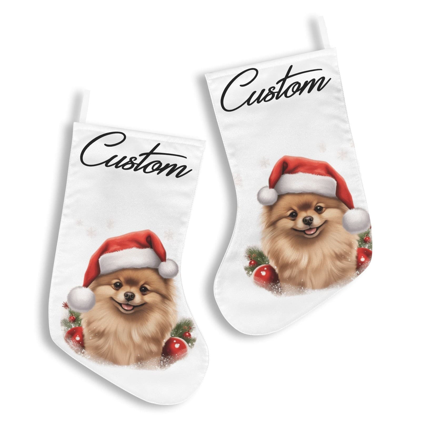 Custom Pomeranian Christmas Stocking – Personalized Dog Stocking with Santa Hat - Thumbnail 2
