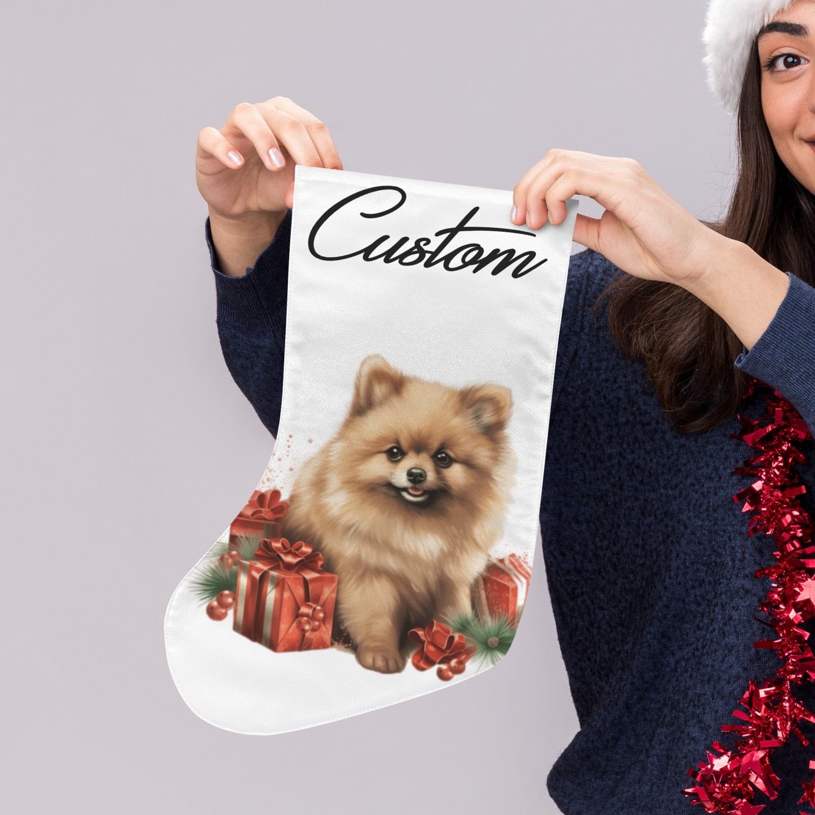 Custom Pomeranian Christmas Stocking – Personalized Dog Lover Holiday Decor - Thumbnail 4