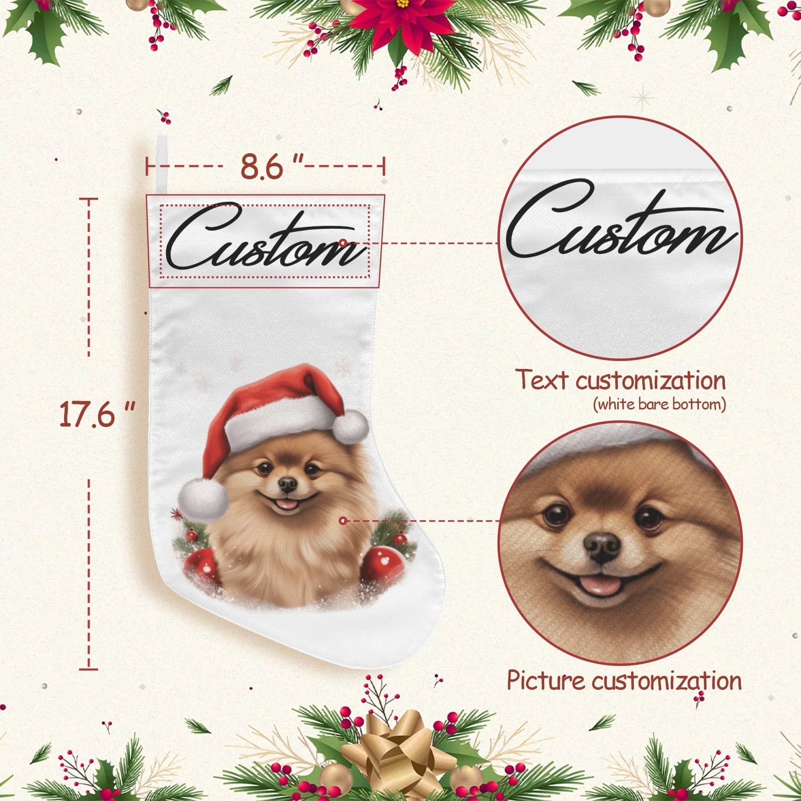 Custom Pomeranian Christmas Stocking – Personalized Dog Stocking with Santa Hat - Thumbnail 3