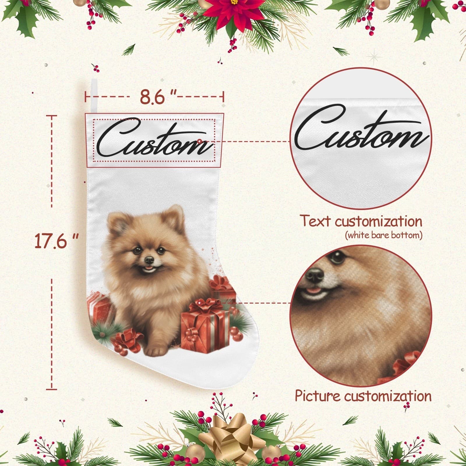 Custom Pomeranian Christmas Stocking – Personalized Dog Lover Holiday Decor - Thumbnail 3