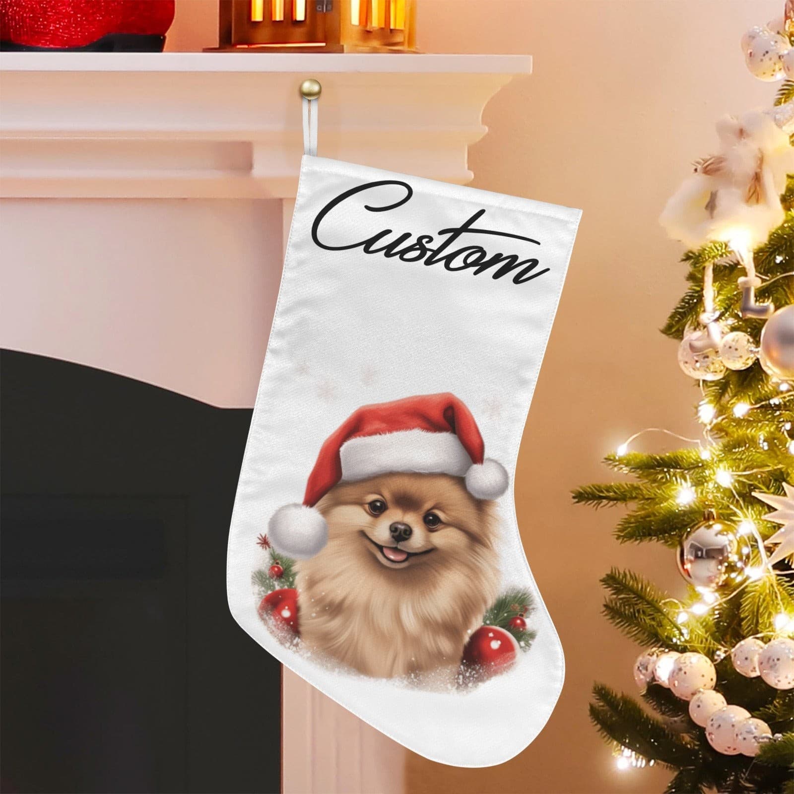 Custom Pomeranian Christmas Stocking – Personalized Dog Stocking with Santa Hat - Thumbnail 5