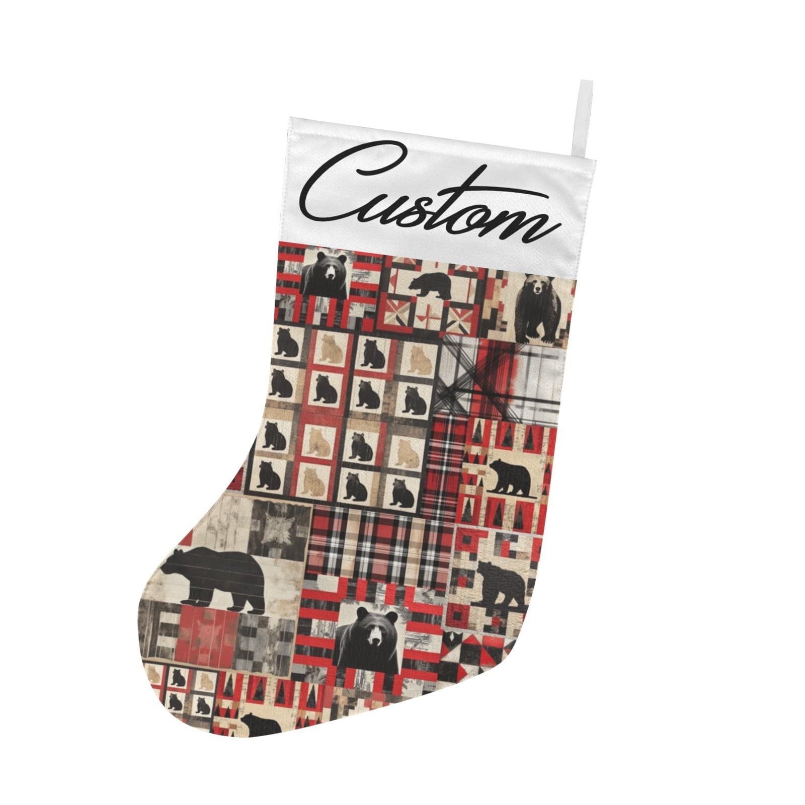 Rustic Bear Christmas Stocking – Personalized Custom Name Stocking, Cabin Lodge