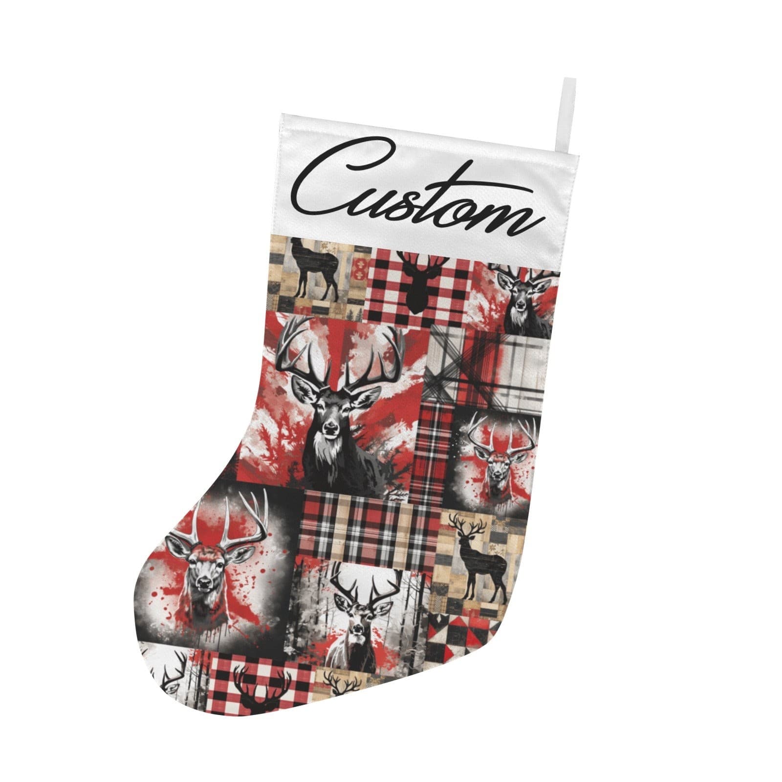 Personalized Buffalo Plaid Deer Christmas Stocking – Custom Name Rustic Holiday