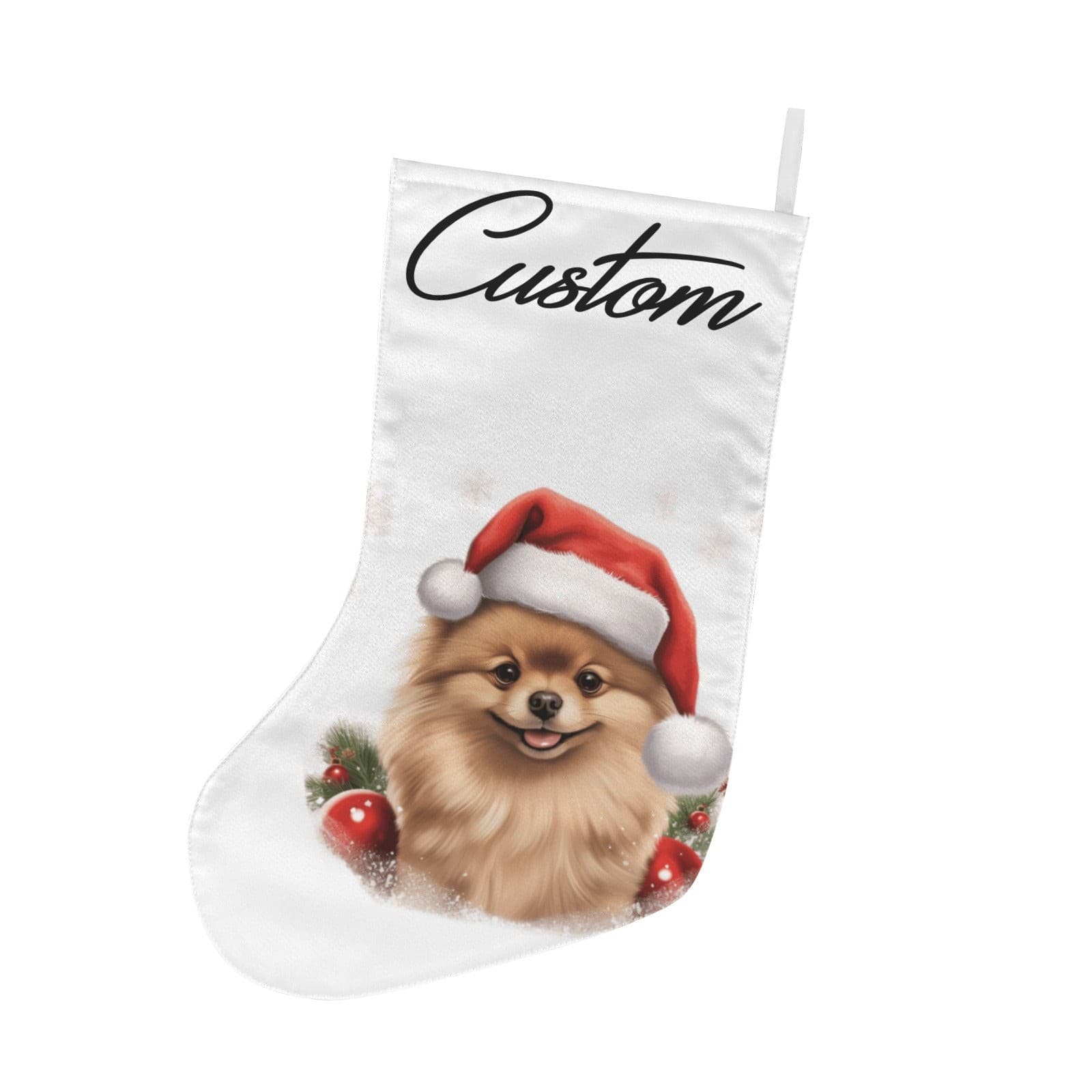 Custom Pomeranian Christmas Stocking – Personalized Dog Stocking with Santa Hat