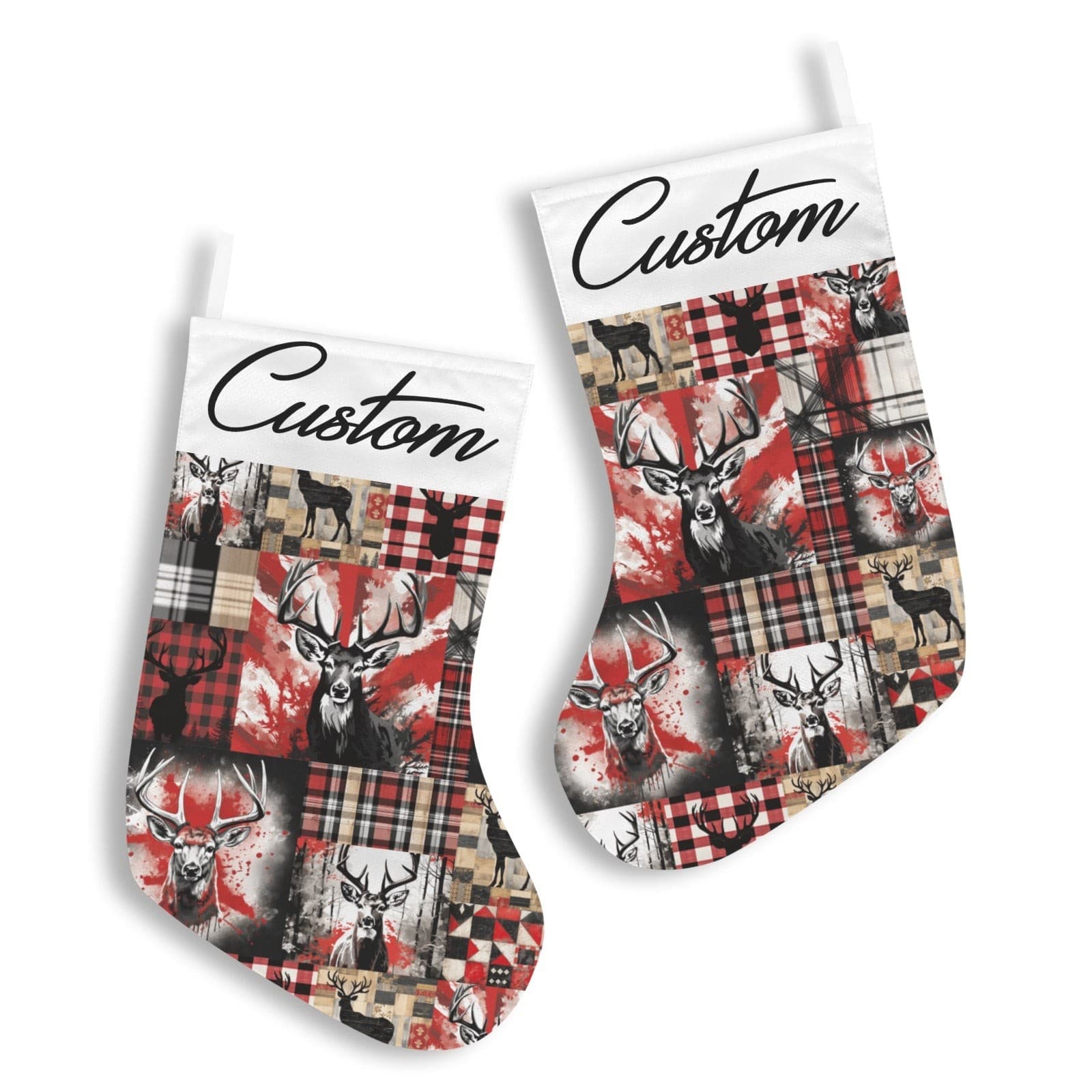 Personalized Buffalo Plaid Deer Christmas Stocking – Custom Name Rustic Holiday - Thumbnail 2