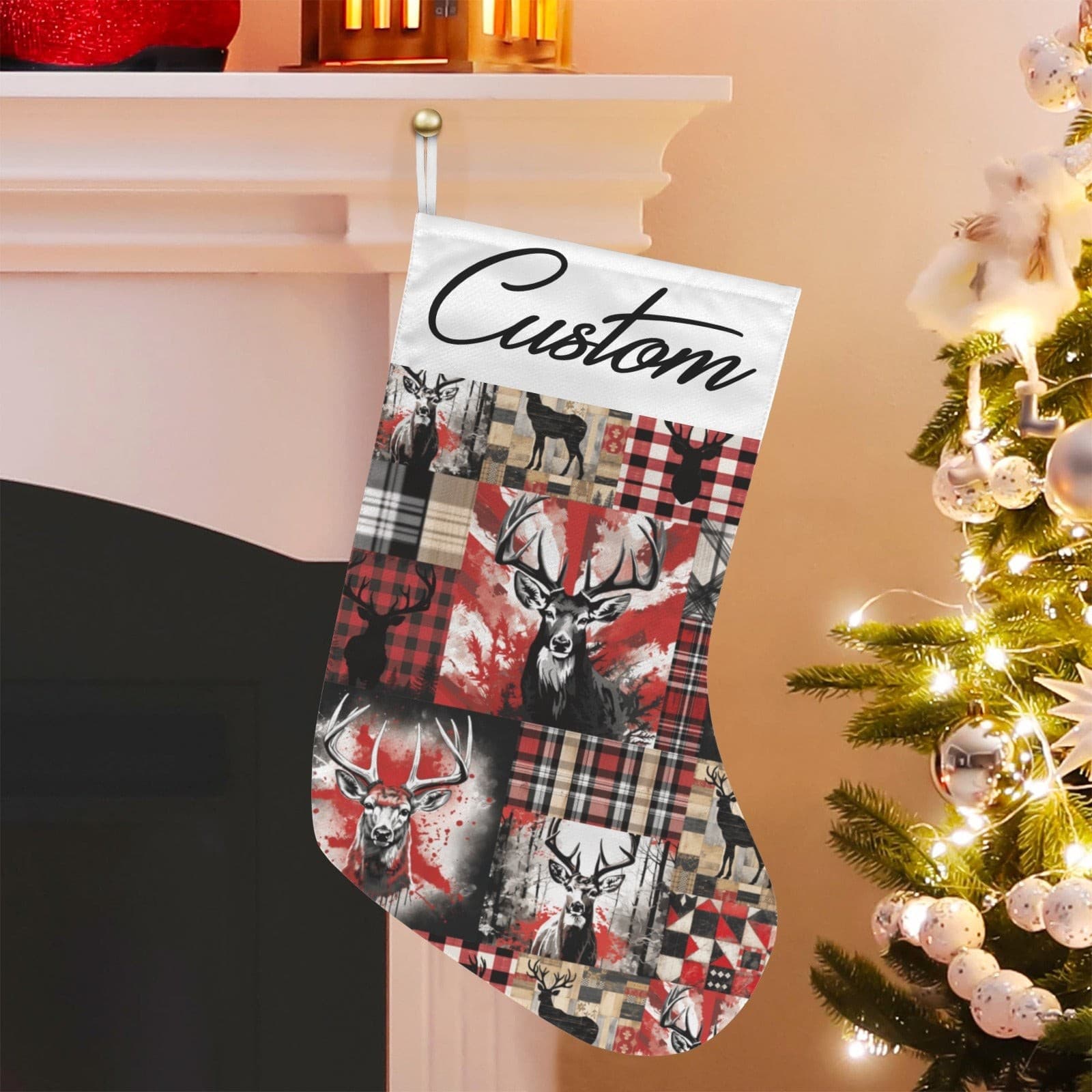 Personalized Buffalo Plaid Deer Christmas Stocking – Custom Name Rustic Holiday - Thumbnail 5