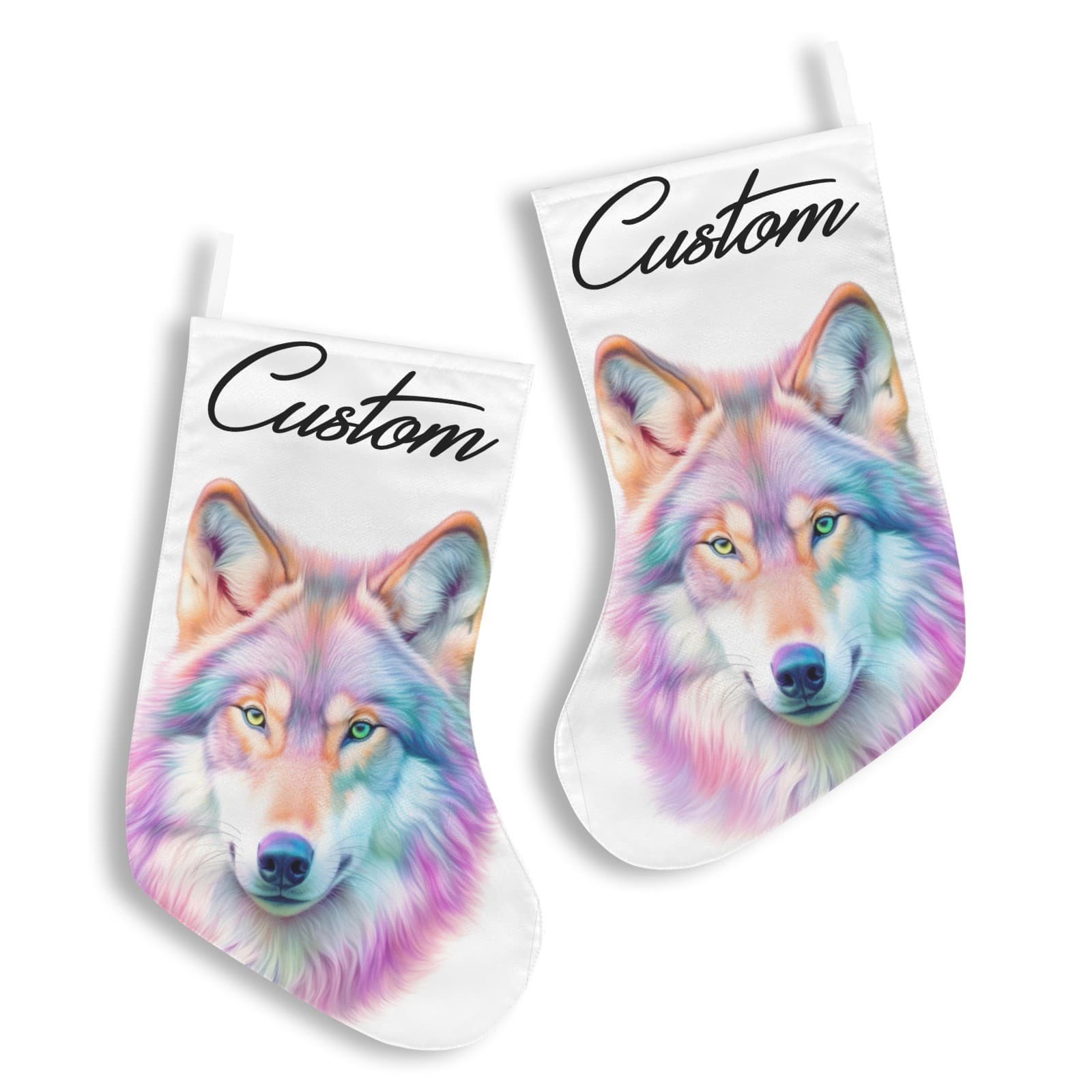 Custom Pastel Rainbow Wolf Christmas Stocking Personalized Colorful Holiday Deco - Thumbnail 5