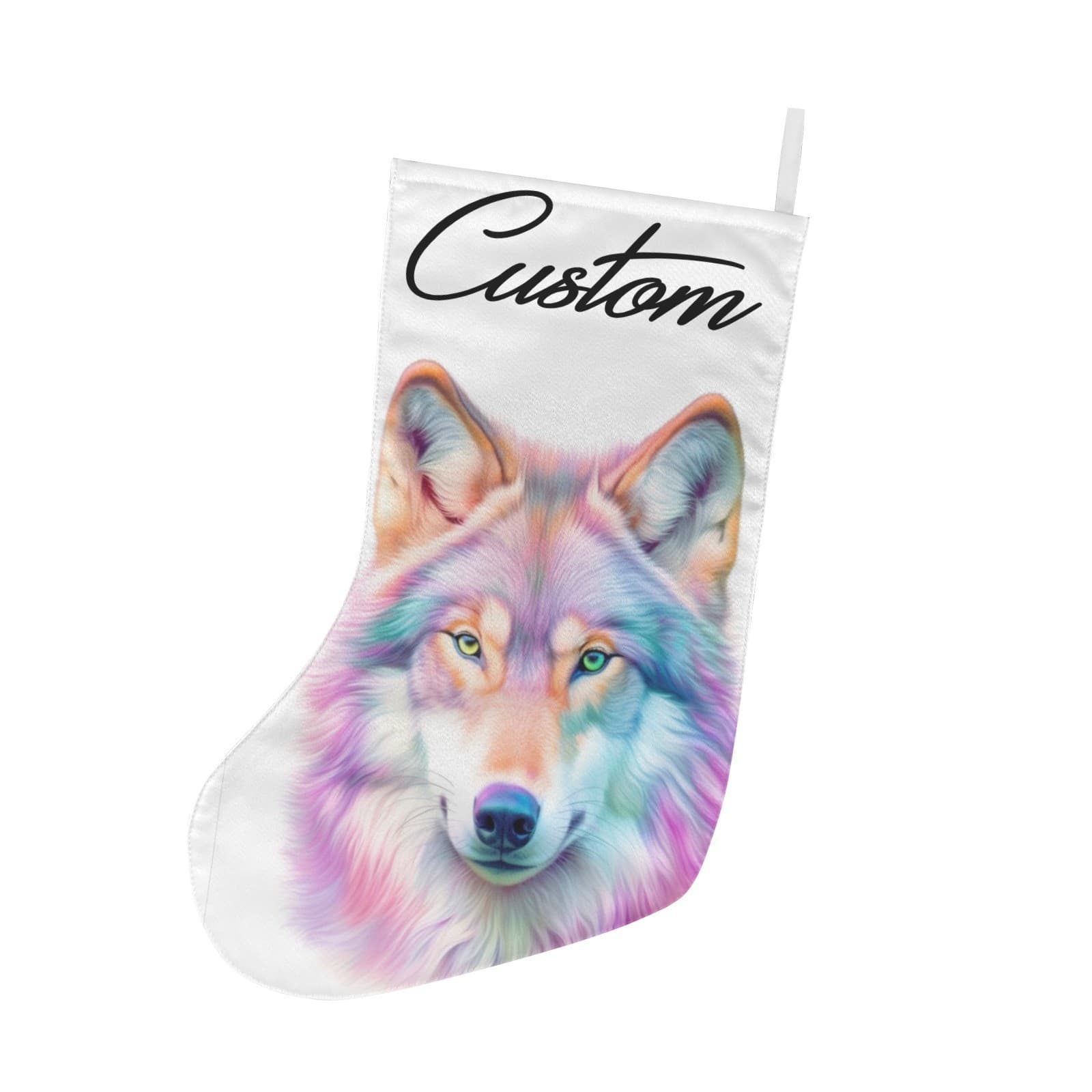 Custom Pastel Rainbow Wolf Christmas Stocking Personalized Colorful Holiday Deco