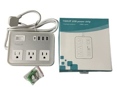 TISDLIP USB Power Strip 3 Outlet w/ USB-C & USB Ports Overload Protection
