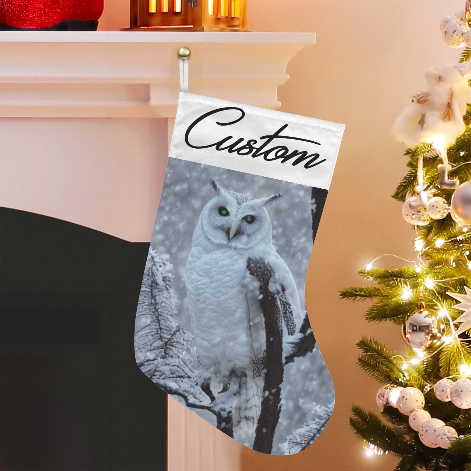 Personalized Snow Owl Christmas Stocking – Custom Name, Woodland Winter Decor - Thumbnail 5