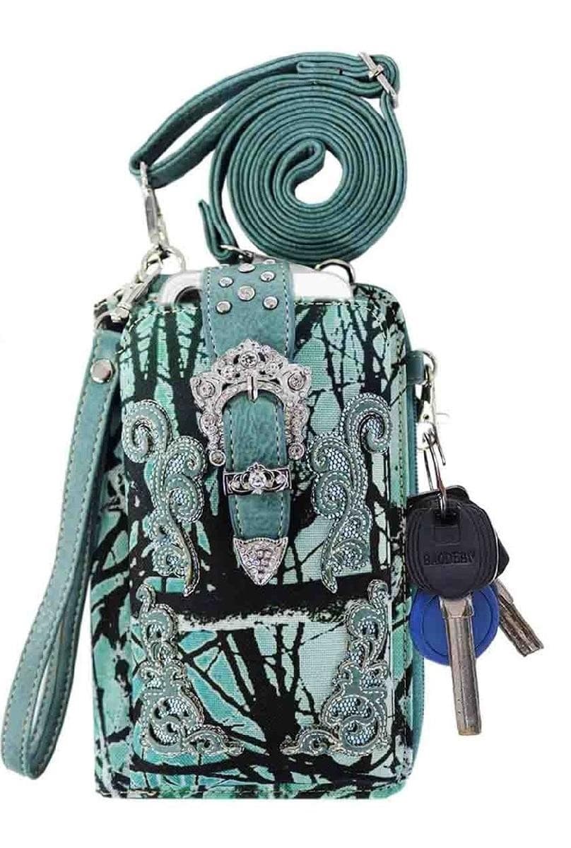 Turquoise / Teal Camo Western Crossbody Phone Purse