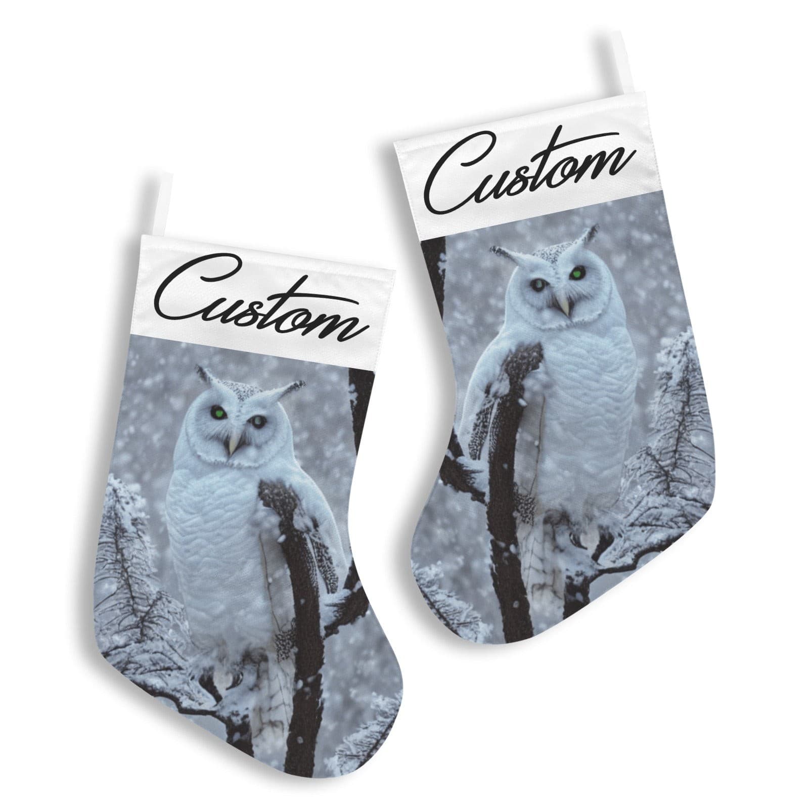 Personalized Snow Owl Christmas Stocking – Custom Name, Woodland Winter Decor - Thumbnail 2