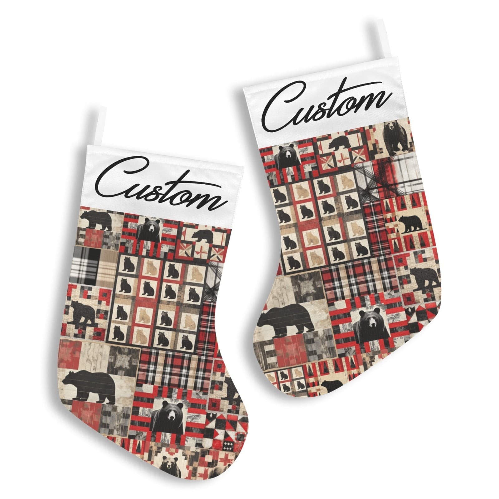 Rustic Bear Christmas Stocking – Personalized Custom Name Stocking, Cabin Lodge - Thumbnail 2