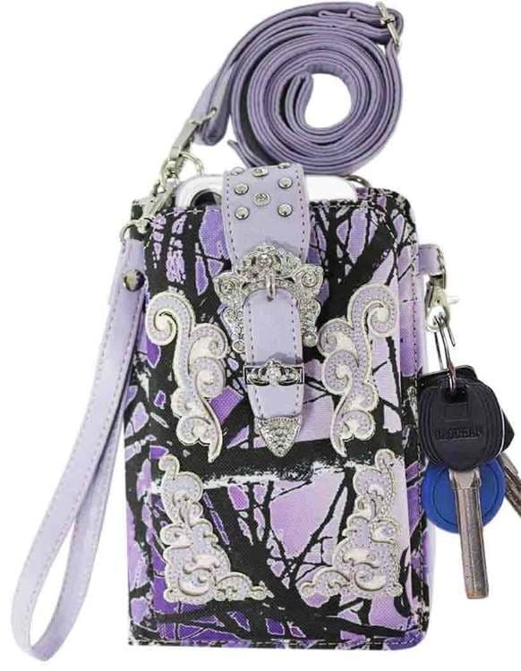 Purple Camo Western Crossbody Phone Purse