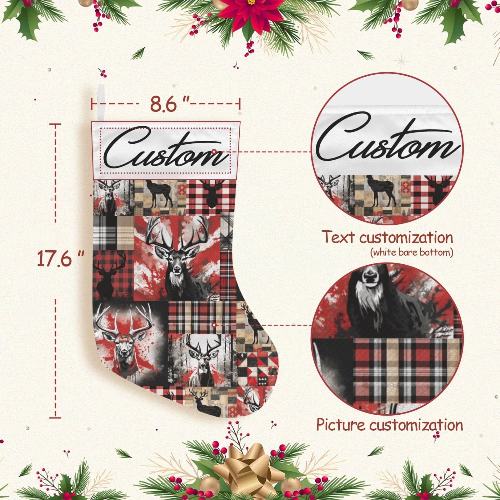 Personalized Buffalo Plaid Deer Christmas Stocking – Custom Name Rustic Holiday - Thumbnail 3
