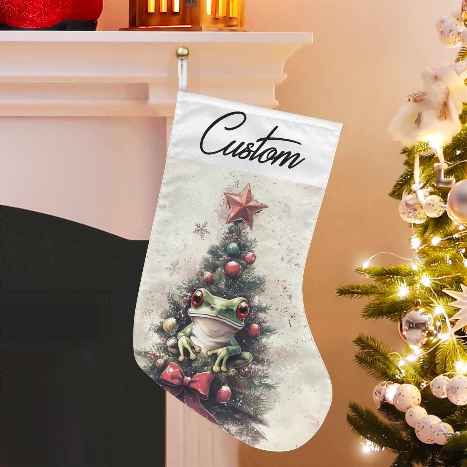 Custom Frog Christmas Stocking – Cute Tree Frog Holiday Decor Gift for Kids & Ad - Thumbnail 5