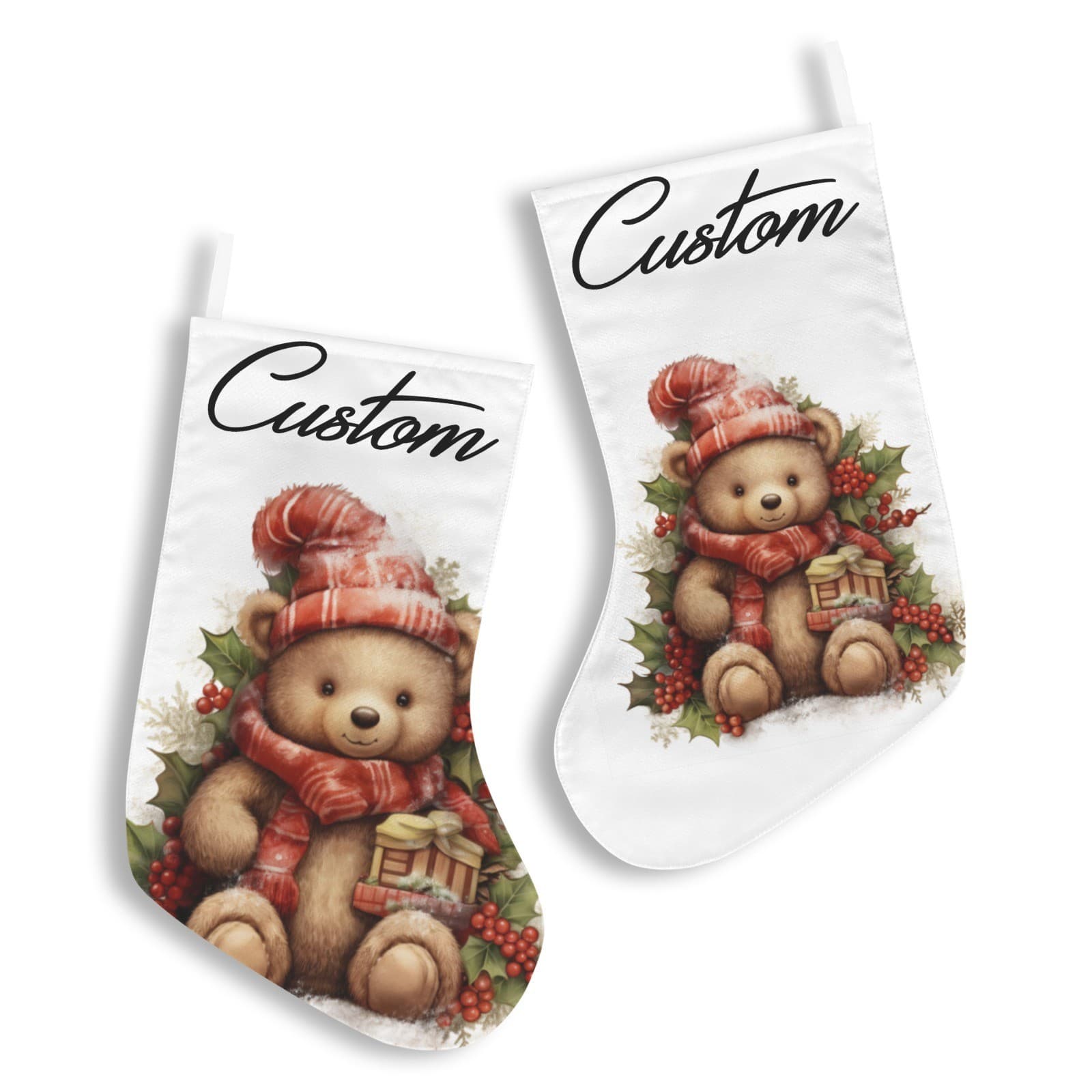 Custom Teddy Bear Christmas Stocking – Personalized Holiday Gift, Cute Winter De - Thumbnail 4