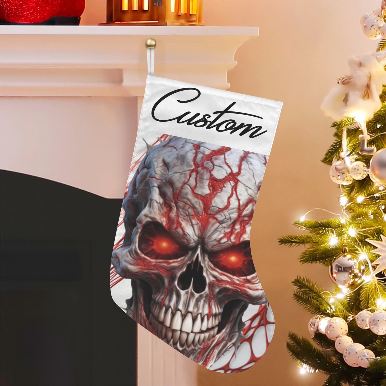 Custom Skull Christmas Stocking Gothic Horror Personalized Name - Thumbnail 5