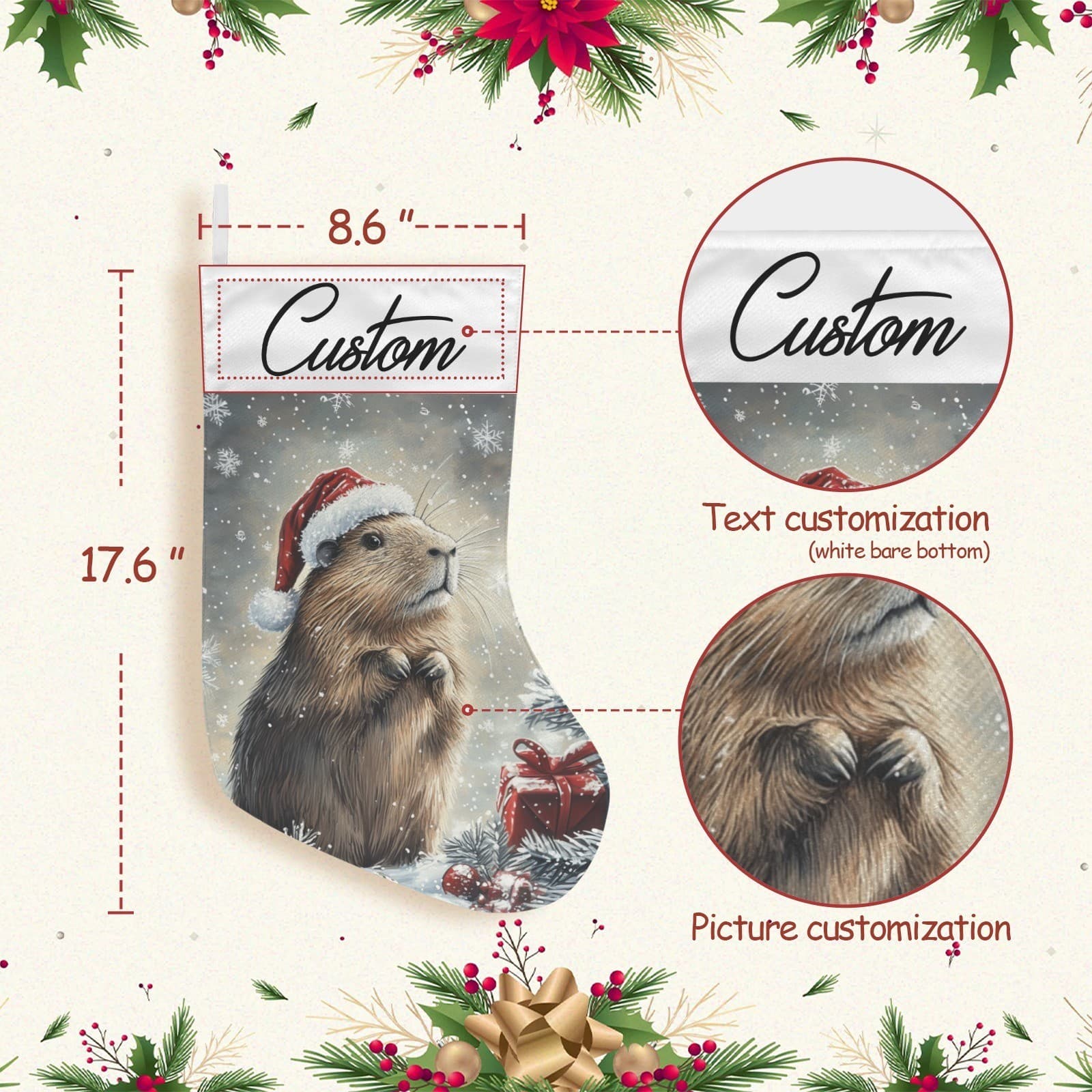 Custom Capybara Christmas Stocking Cute Holiday Gift Personalized Name Winter - Thumbnail 5