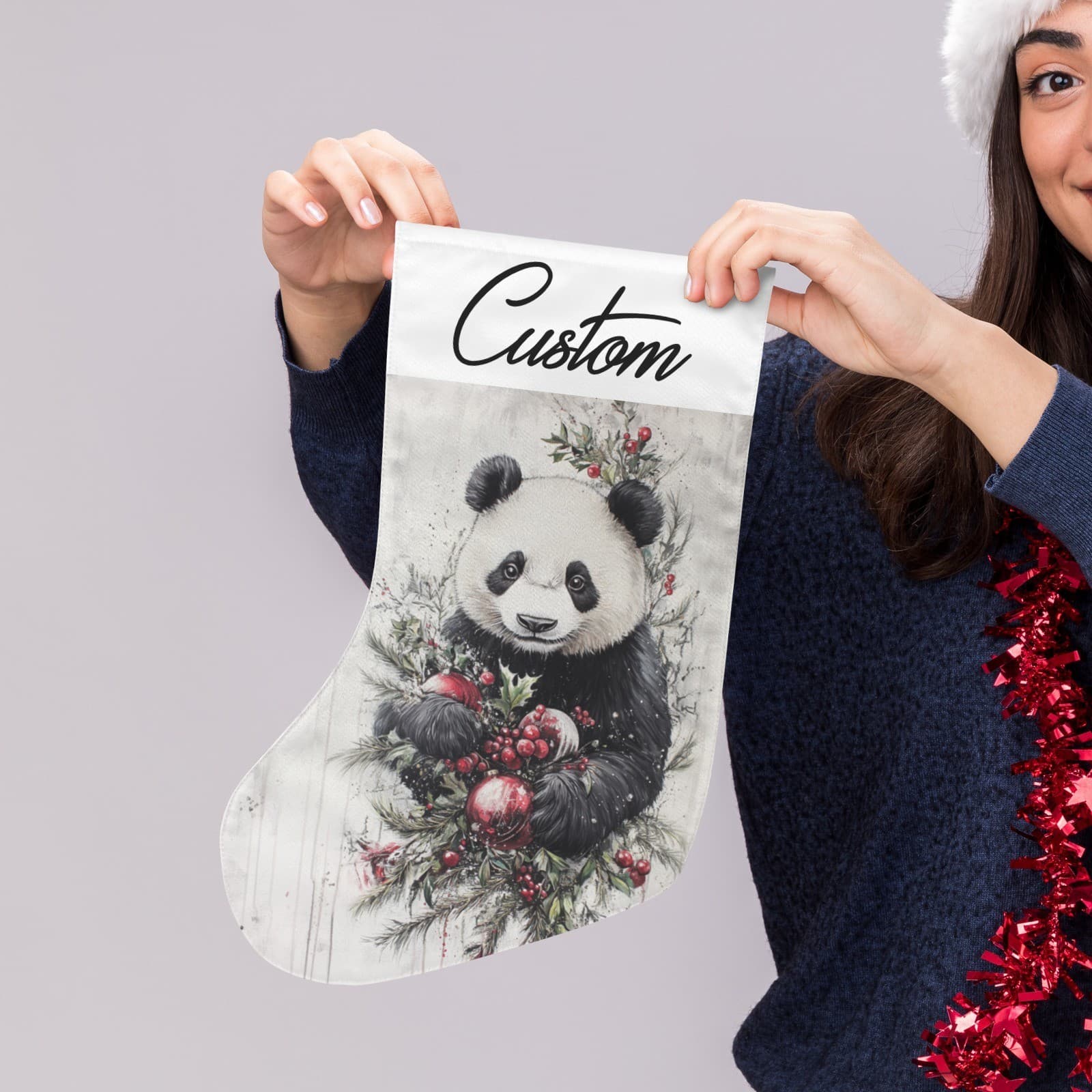 Panda Bear Christmas Stocking Gift for Her Him Kids Teens Holiday Home Decor - Thumbnail 3