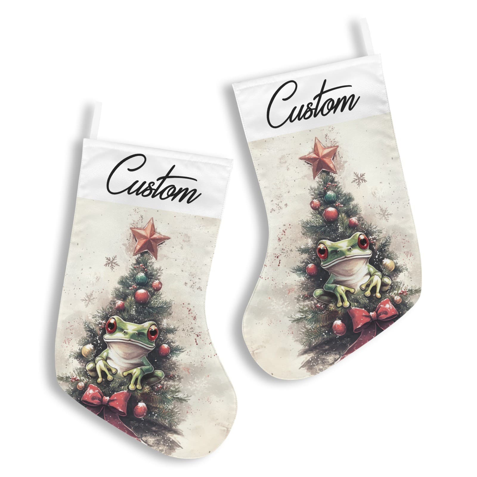 Custom Frog Christmas Stocking – Cute Tree Frog Holiday Decor Gift for Kids & Ad - Thumbnail 3