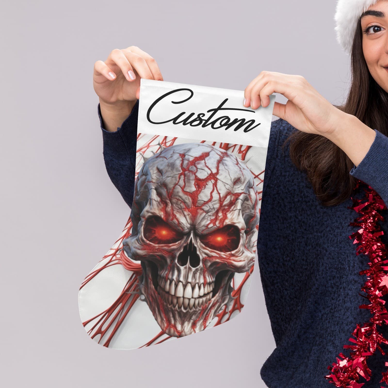 Custom Skull Christmas Stocking Gothic Horror Personalized Name - Thumbnail 3