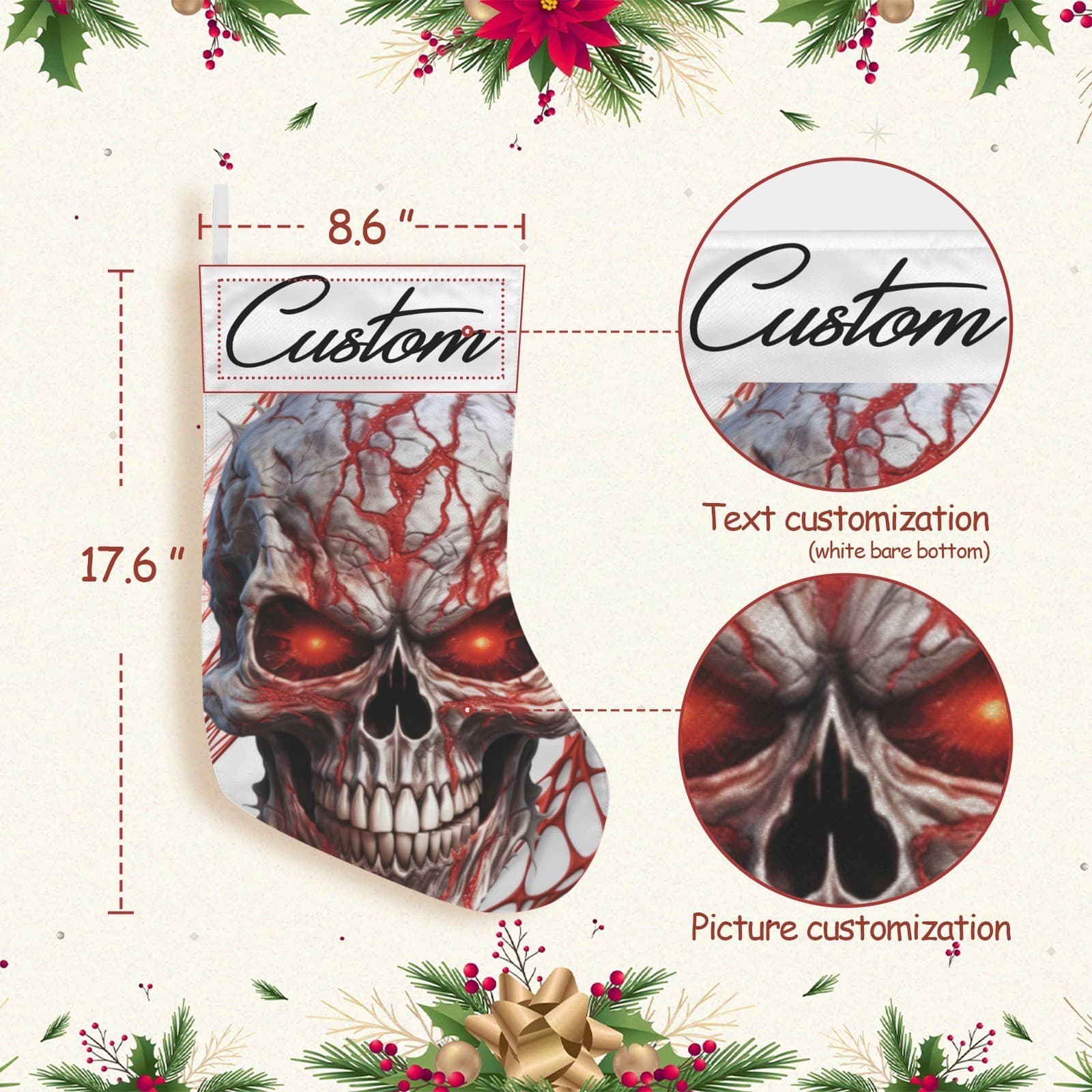 Custom Skull Christmas Stocking Gothic Horror Personalized Name - Thumbnail 4
