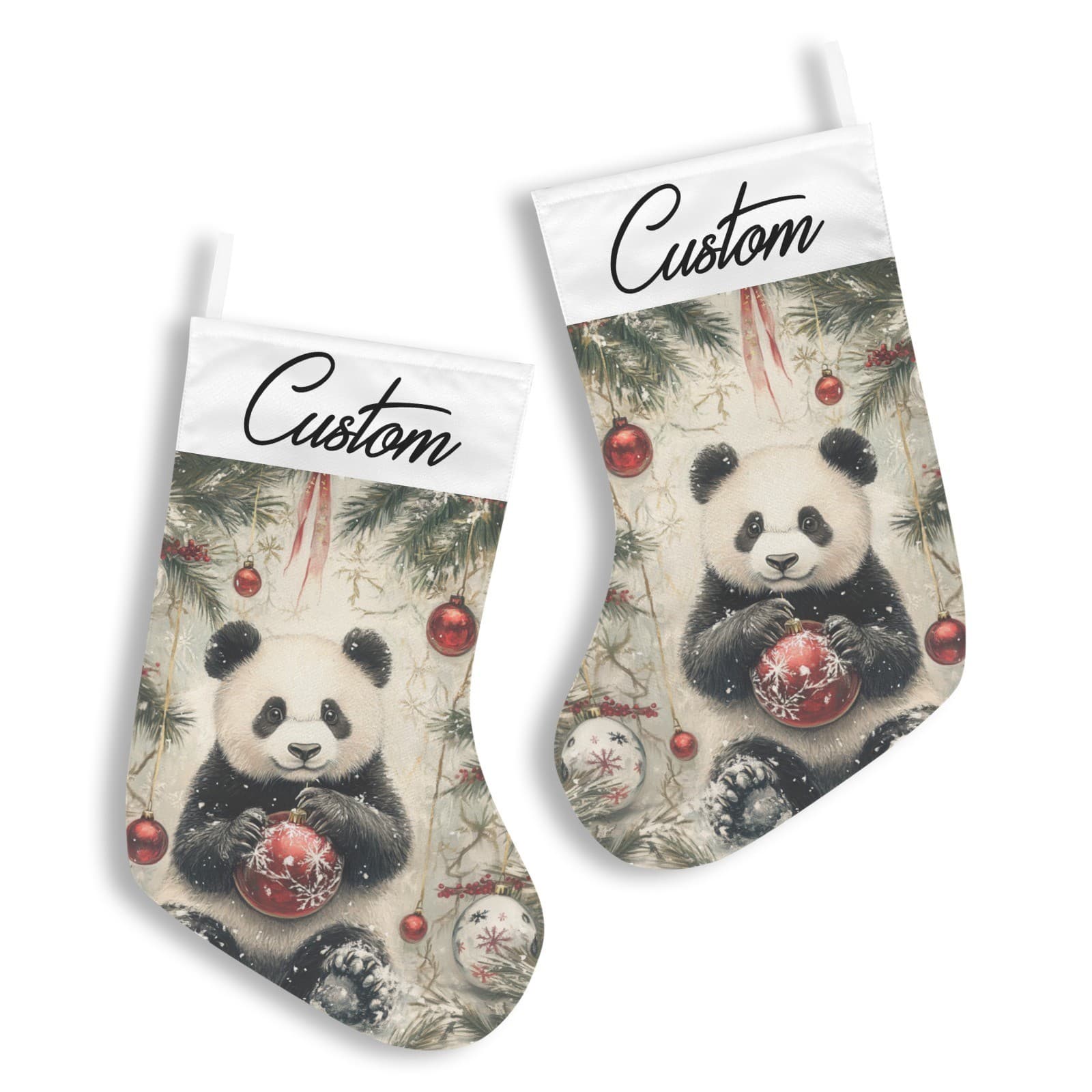 Panda Bear Christmas Gift Stocking Holiday Home Decor Animal Theme Rustic Style - Thumbnail 2