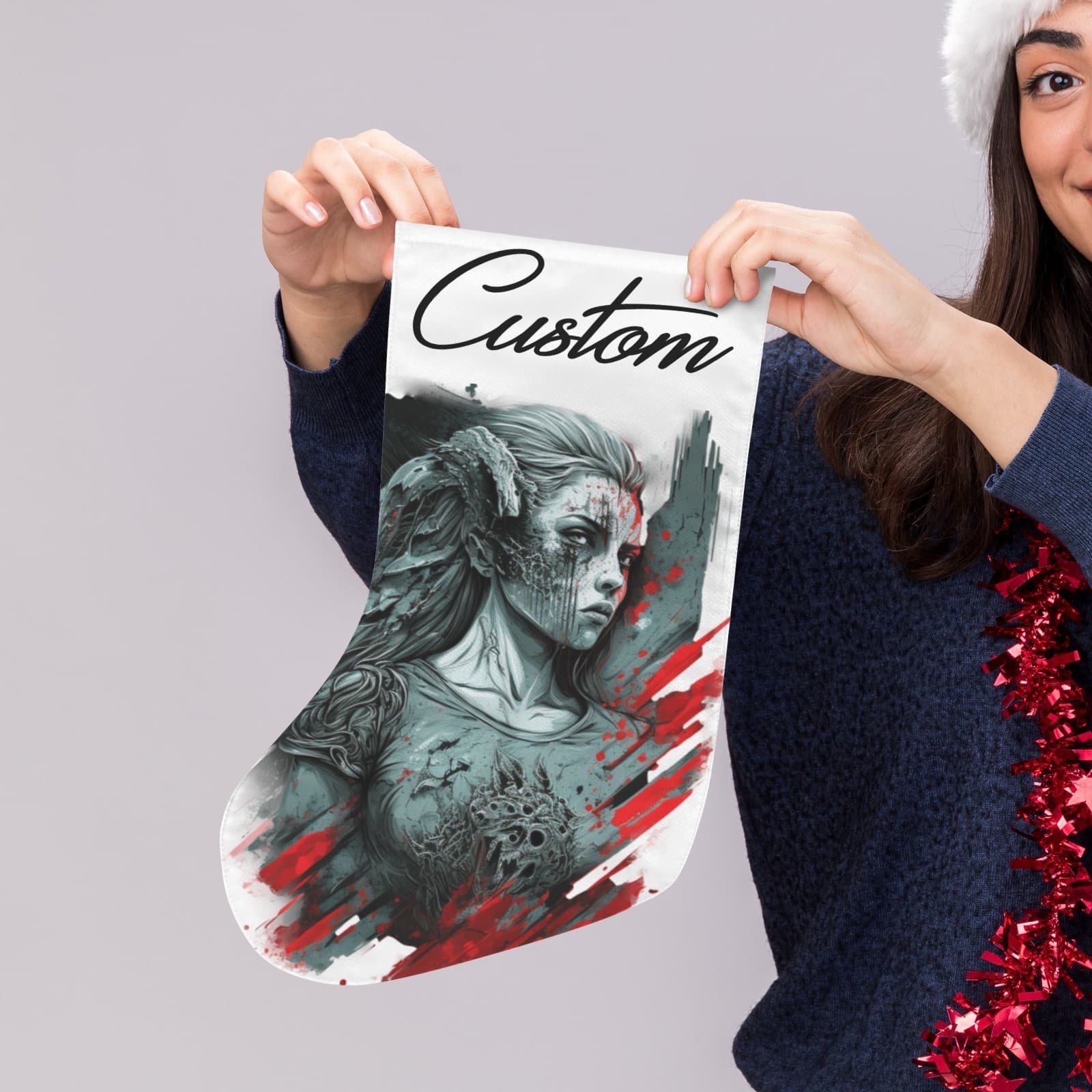 Custom Gothic Woman Christmas Stocking • Dark Fantasy Horror Art • Personalized - Thumbnail 2
