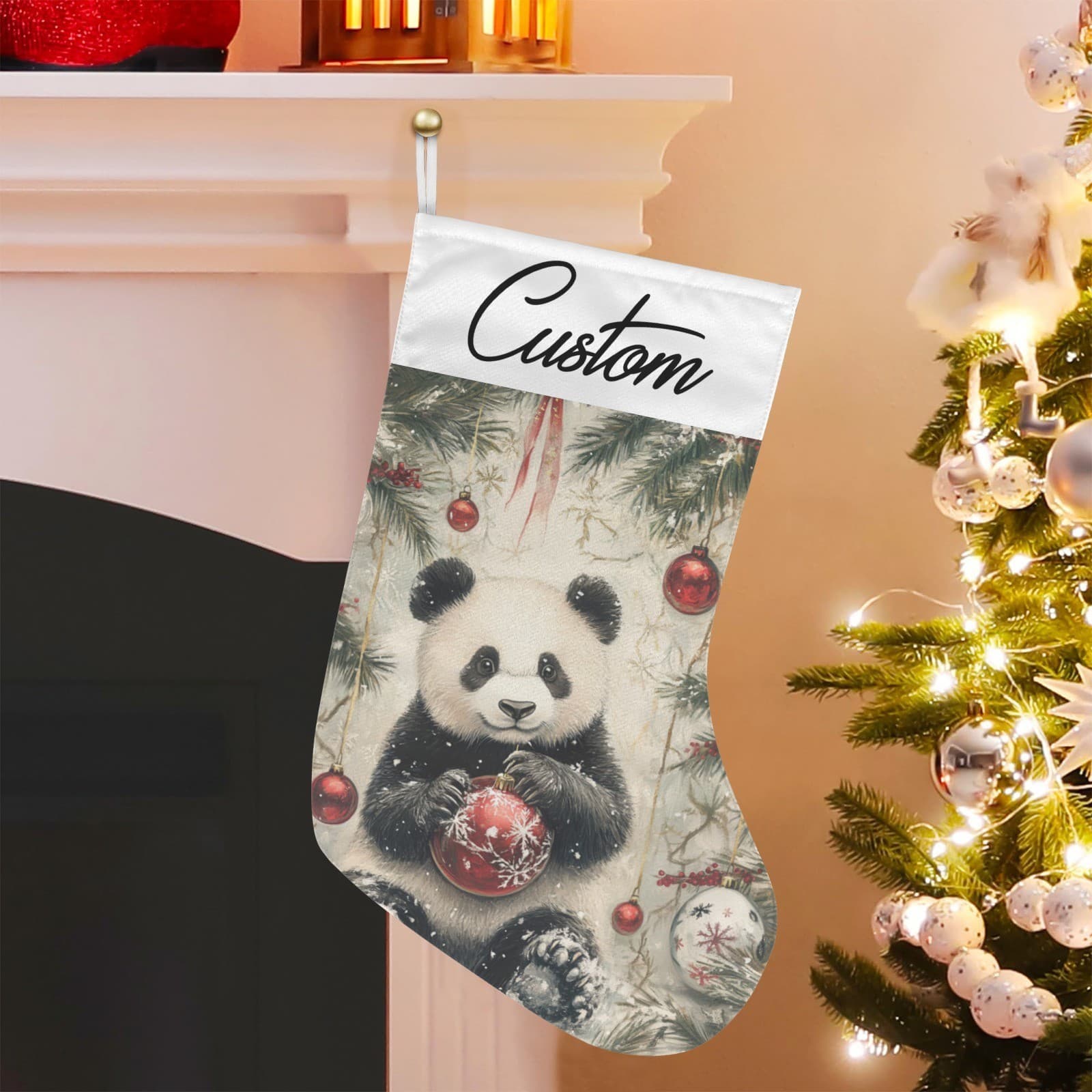 Panda Bear Christmas Gift Stocking Holiday Home Decor Animal Theme Rustic Style - Thumbnail 4