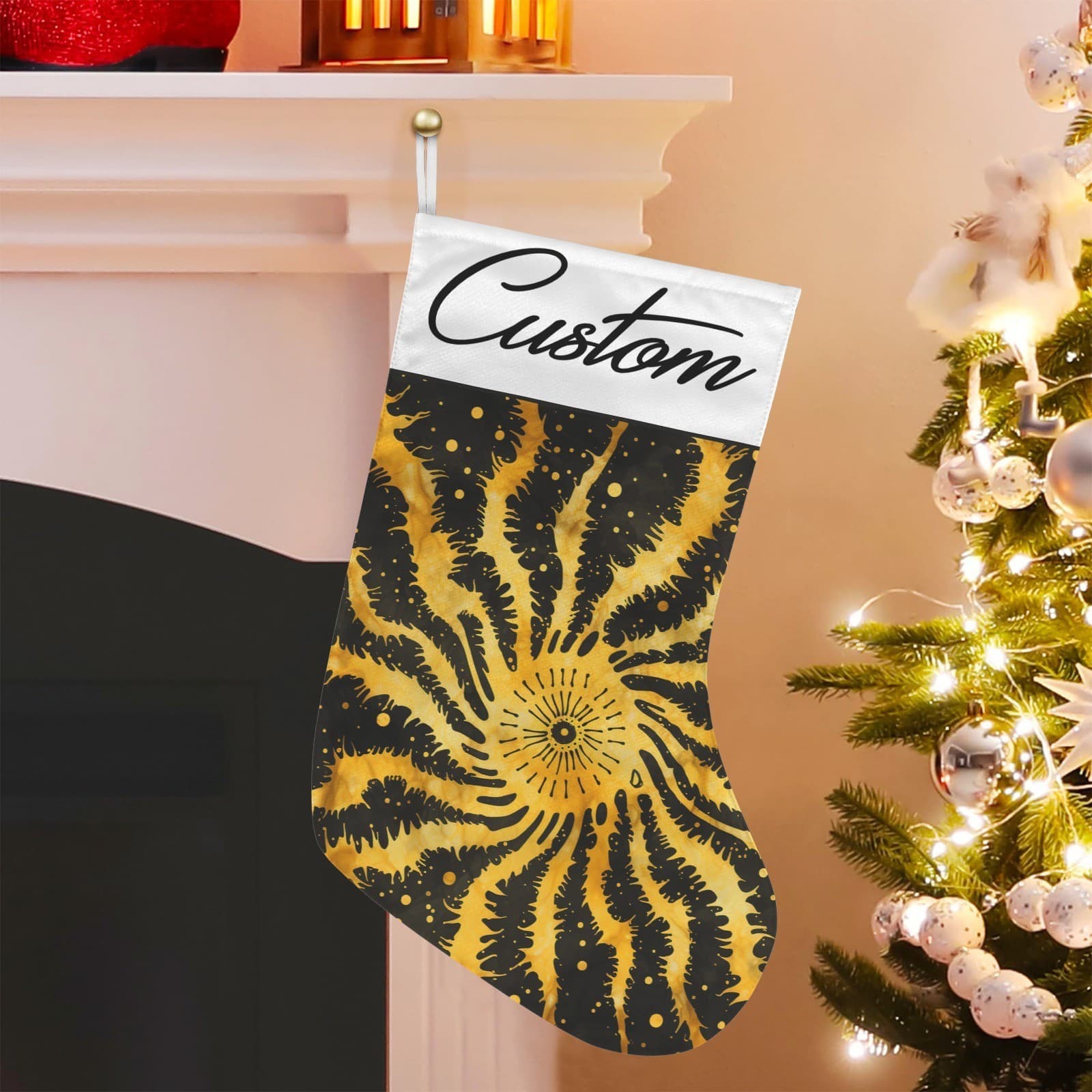 Custom Black Gold Tie Dye Christmas Stocking • Personalized Name • Boho Holiday - Thumbnail 5