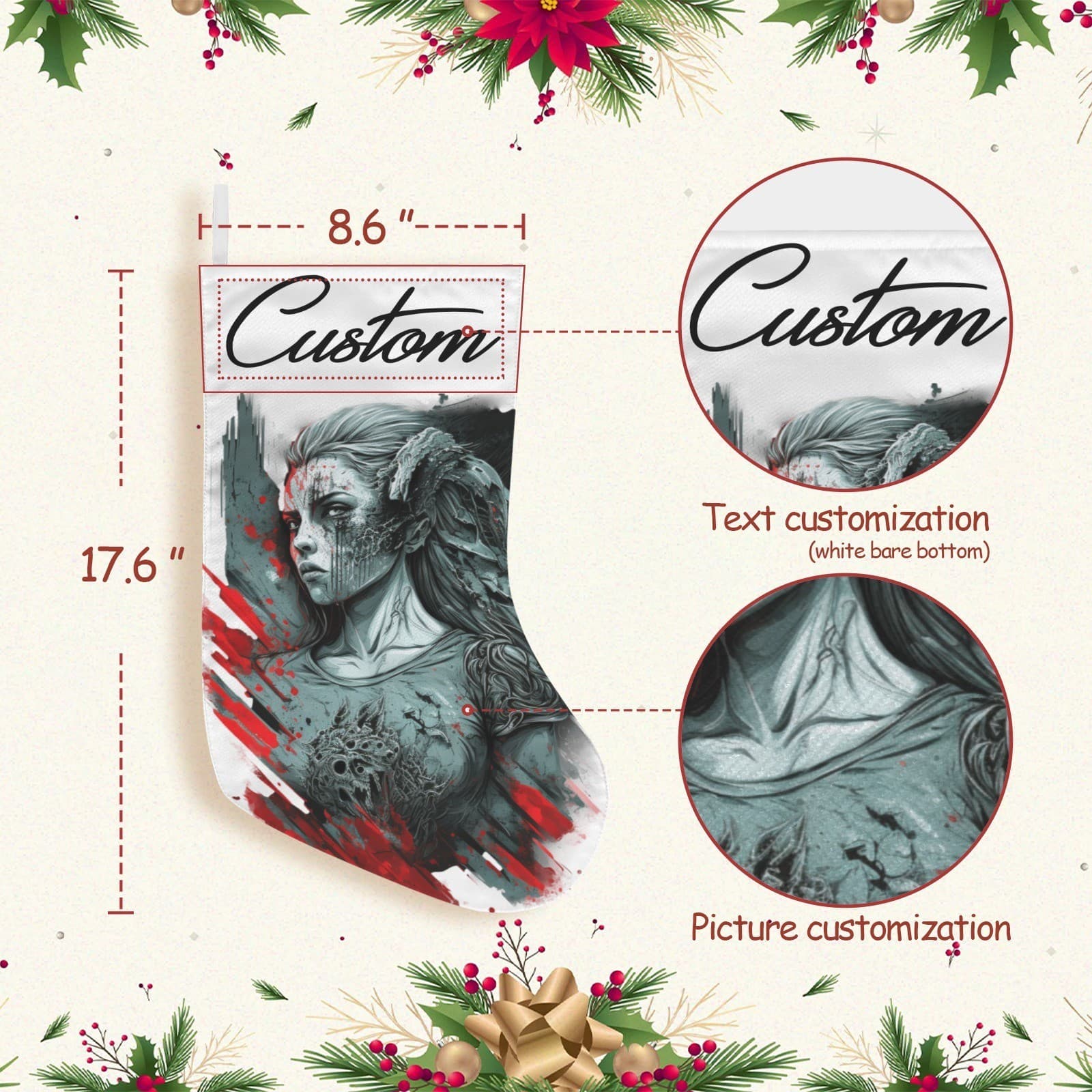 Custom Gothic Woman Christmas Stocking • Dark Fantasy Horror Art • Personalized - Thumbnail 5