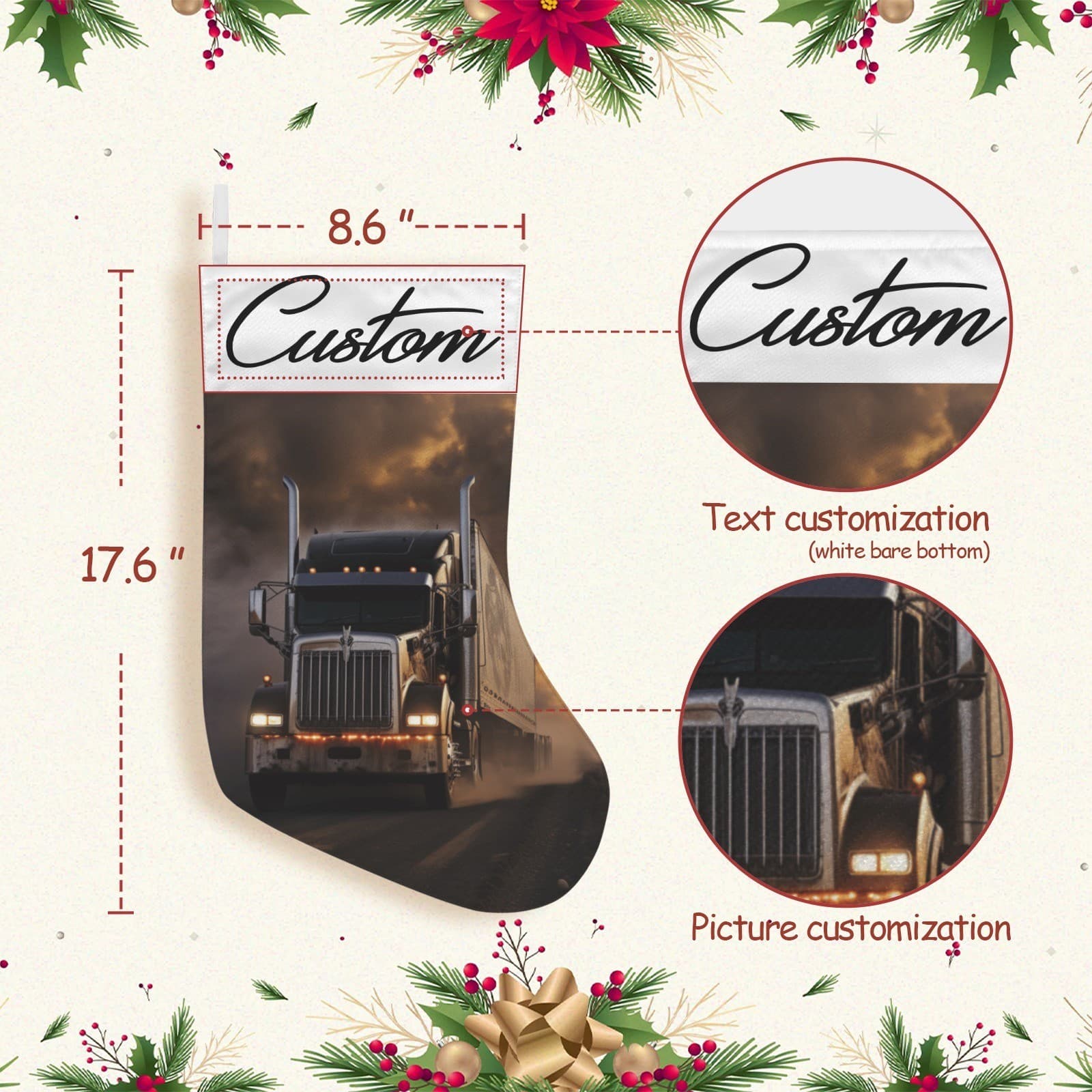 Truck Driver Gift Semi Truck Christmas Stocking Holiday Home Decor Gift for Him - Thumbnail 4