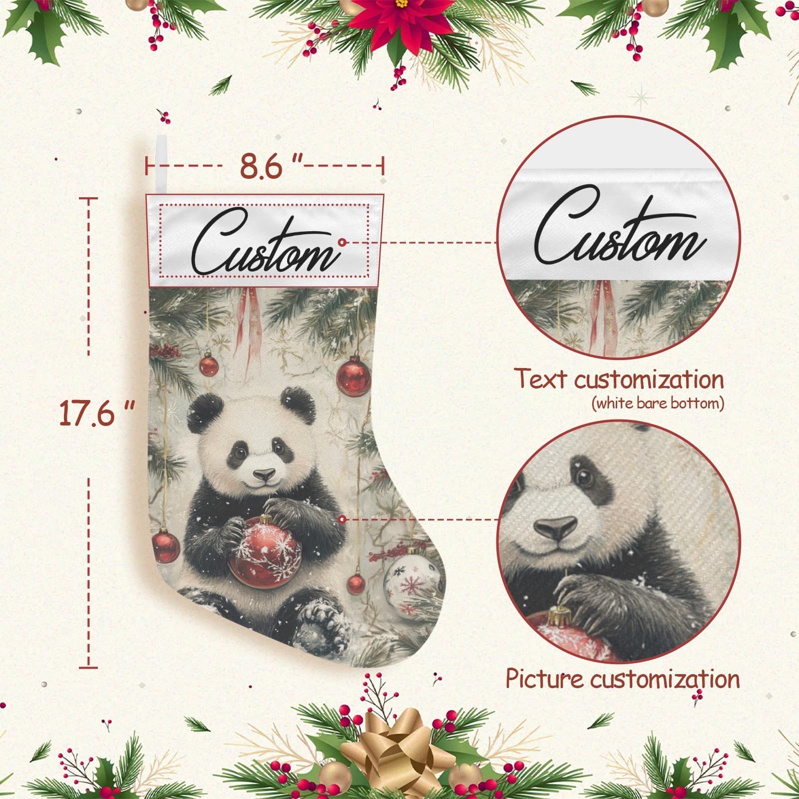 Panda Bear Christmas Gift Stocking Holiday Home Decor Animal Theme Rustic Style - Thumbnail 3