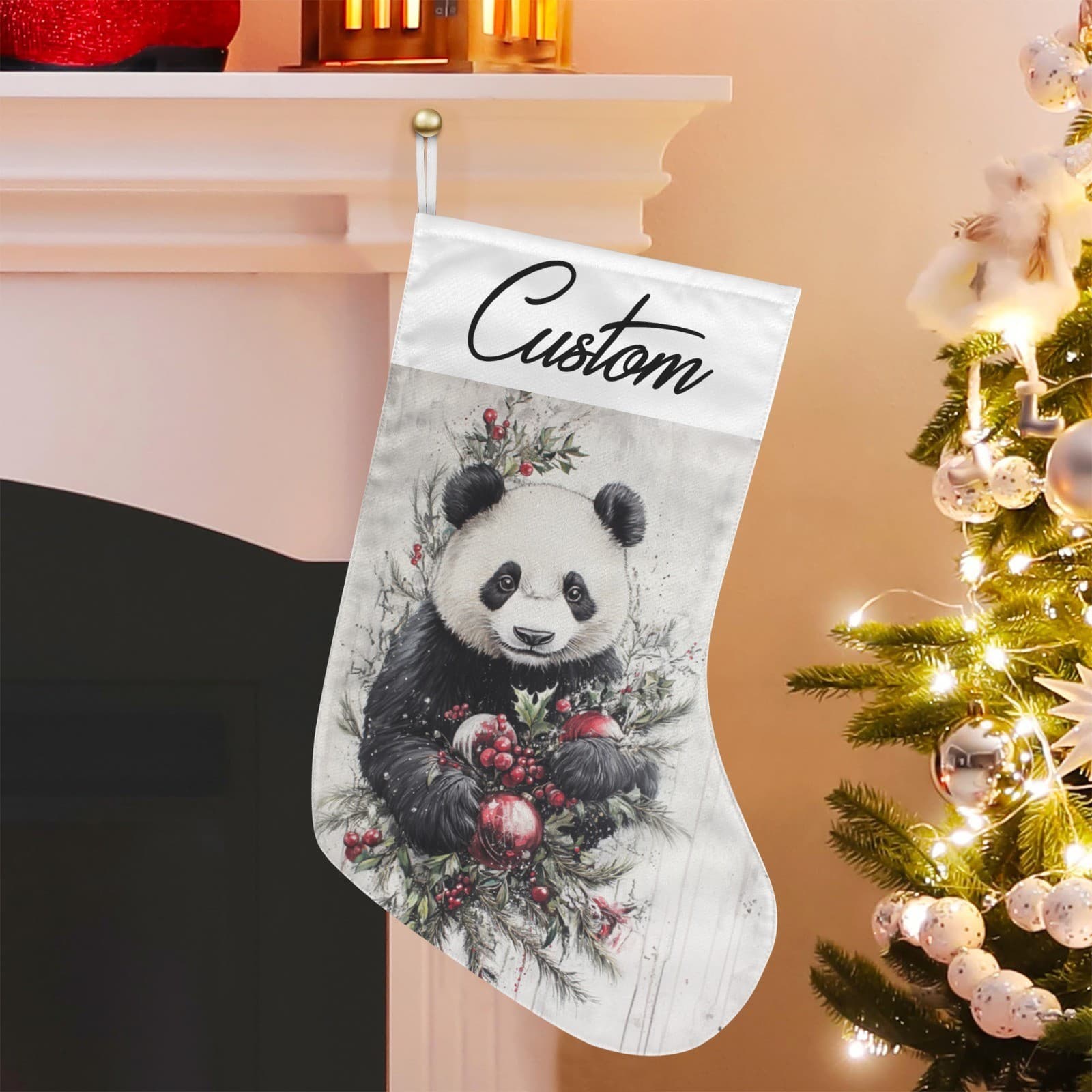 Panda Bear Christmas Stocking Gift for Her Him Kids Teens Holiday Home Decor - Thumbnail 4