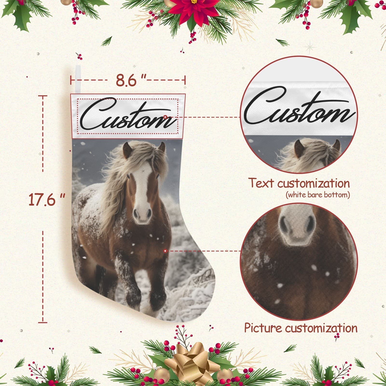 Personalized Clydesdale Horse Name Stocking Gift for Her Him Christmas Decor - Thumbnail 4