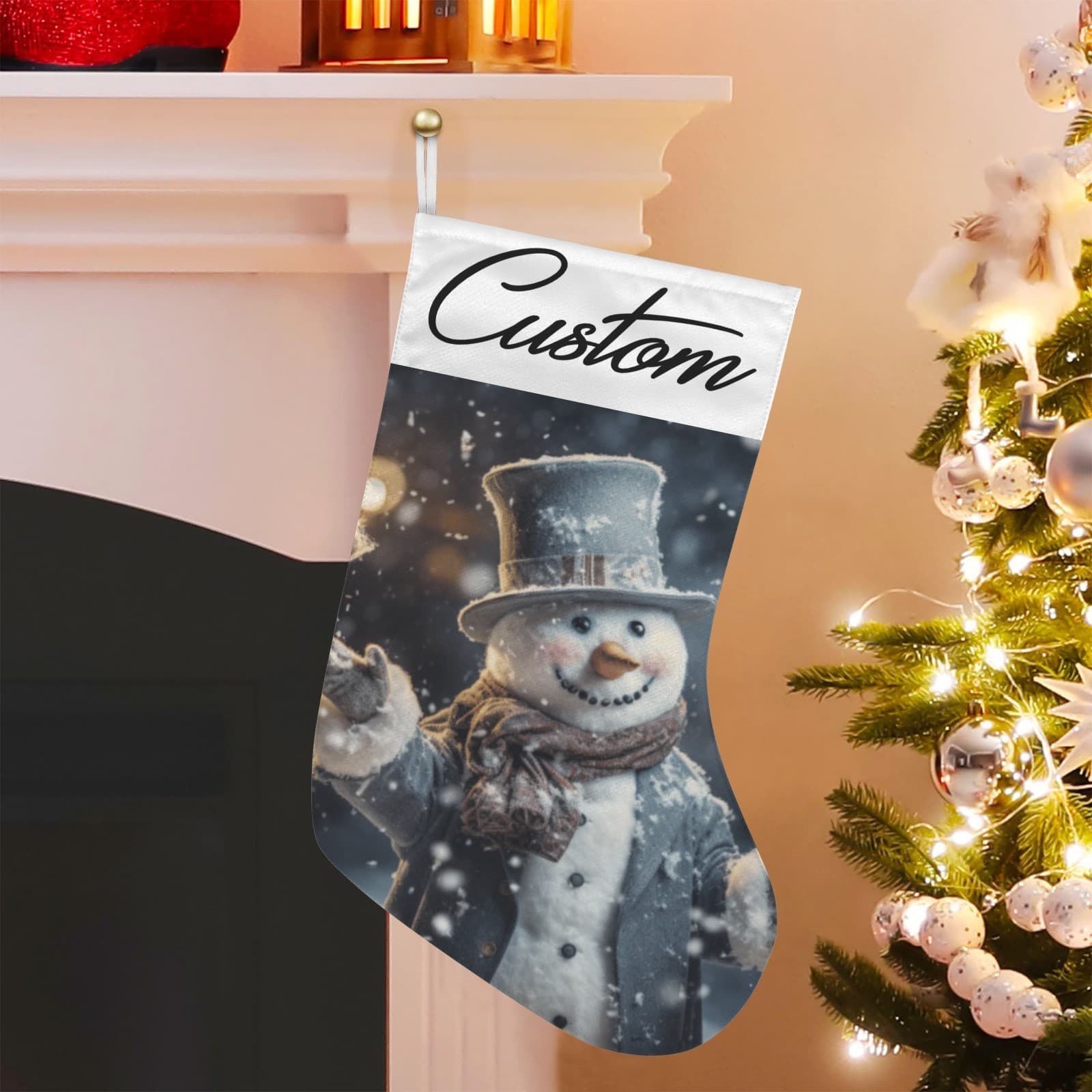 Custom Snowman Christmas Stocking • Vintage Snowman Decor • Personalized Holiday - Thumbnail 5