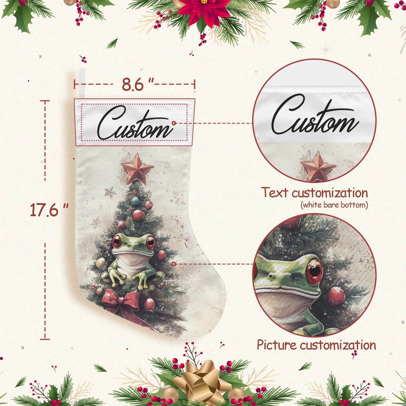 Custom Frog Christmas Stocking – Cute Tree Frog Holiday Decor Gift for Kids & Ad - Thumbnail 2